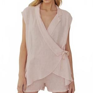 NEW MILIO MILANO linen wrap top in pink